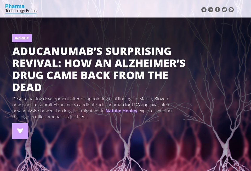 Aducanumab S Surprising Revival How An Alzheimer S Drug Came Back From The Dead Pharma Technology Focus Issue 91 February 2020